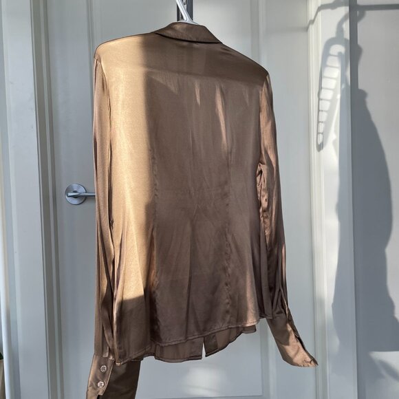 Le Chateau Stain Blouse, Champagne Silk Shirt, button down - Picture 6 of 6